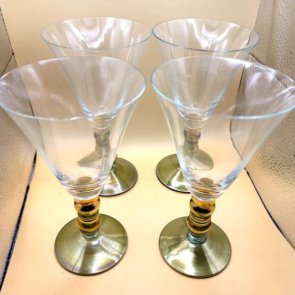 Set Of 4 Handblown Wine or Water Glasses Goblets Multicolor Beaded Stems dh900 - Picture 2 of 9